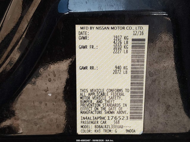 Nissan Altima 2.5 Sl 2017 1N4AL3AP9HC176523 Image 9