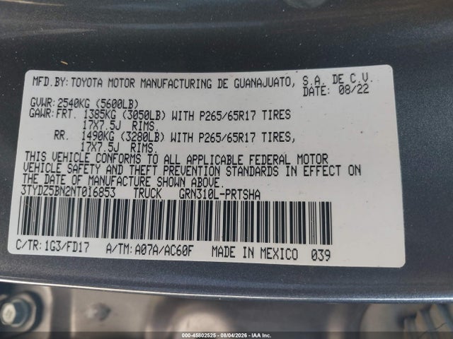 Toyota Tacoma Trd Sport 2022 3TYDZ5BN2NT016853 Image 9