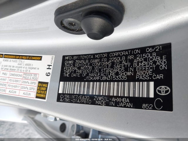 Aukcja sprzedaży 2022 Toyota Prius Xle, vin: JTDKAMFU8N3153335, numer aukcji: 45802556
