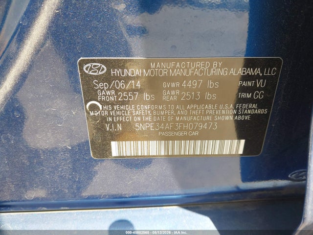 Hyundai Sonata Limited 2015 5NPE34AF3FH079473 Image 9