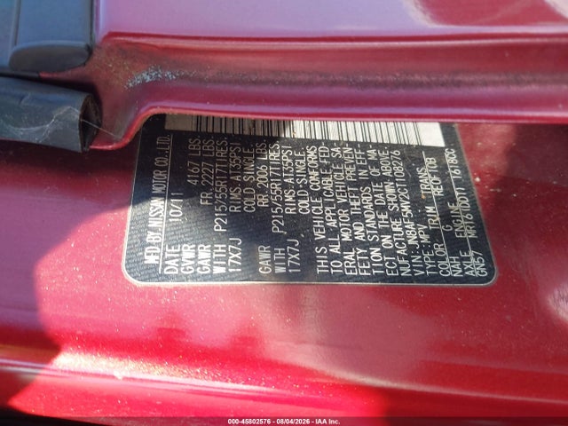 45802576 :رقم المزاد ، JN8AF5MV2CT108276 vin ، 2012 Nissan Juke Sl مزاد بيع