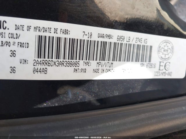 Aukcja sprzedaży 2010 Chrysler Town & Country Limited, vin: 2A4RR6DX3AR398085, numer aukcji: 45802580