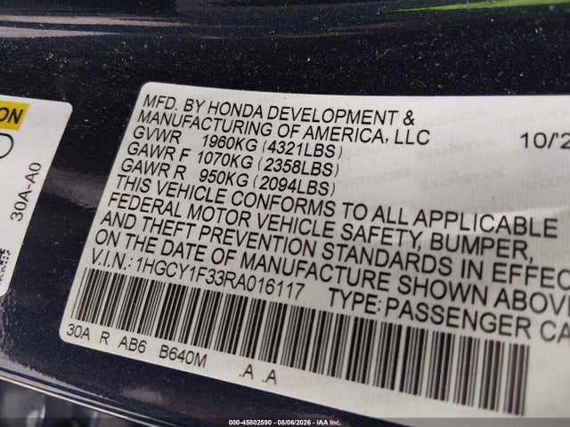 Honda ACCORD EX 2024 1HGCY1F33RA016117 Image 9