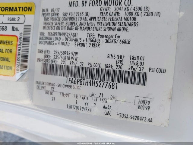 Ford Mustang Ecoboost 2017 1FA6P8TH4H5277681 Image 9