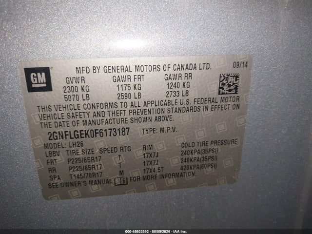 Chevrolet EQUINOX LT 2015 2GNFLGEK0F6173187 Image 9