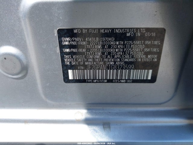 JF2GPANC1G8323599 Subaru Crosstrek 2.0i Limited