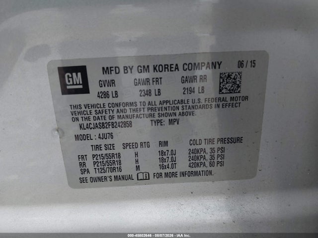 Продажа на аукционе авто 2015 Buick Encore, vin: KL4CJASB2FB242858, номер лота: 45802646