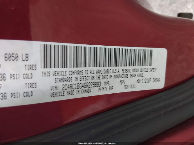 Aukcja sprzedaży 2016 Chrysler Town & Country Touring, vin: 2C4RC1BG4GR229893, numer aukcji: 45802658