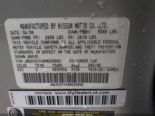 Продаж на аукціоні авто 2006 Infiniti M35x, vin: JNKAY01F46M265892, номер лоту: 45802670