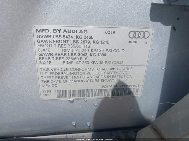 Aukcja sprzedaży 2019 Audi Q5 45 Premium, vin: WA1ANAFYXK2069675, numer aukcji: 45802685