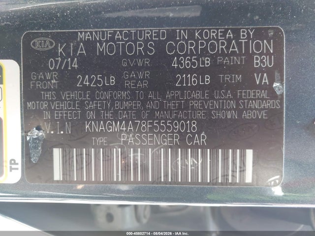 KIA Optima Lx 2015 KNAGM4A78F5559018 Image 9