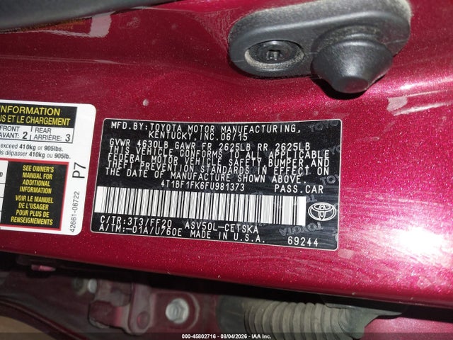 Toyota CAMRY SE 2015 4T1BF1FK6FU981373 Image 9