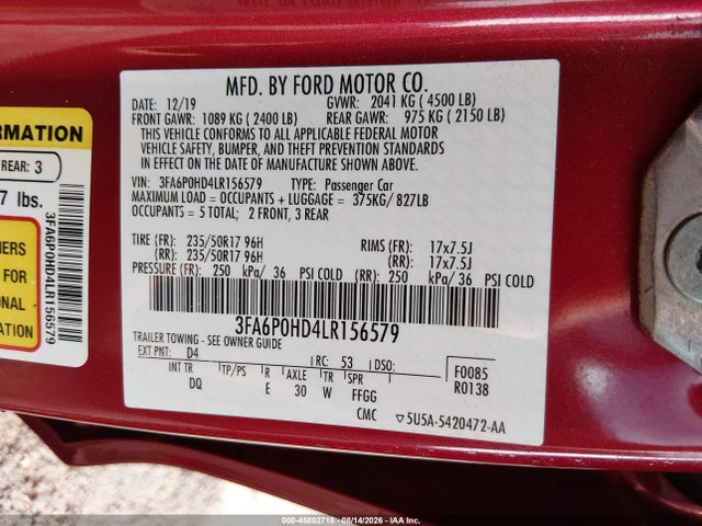 3FA6P0HD4LR156579 Ford FUSION SE