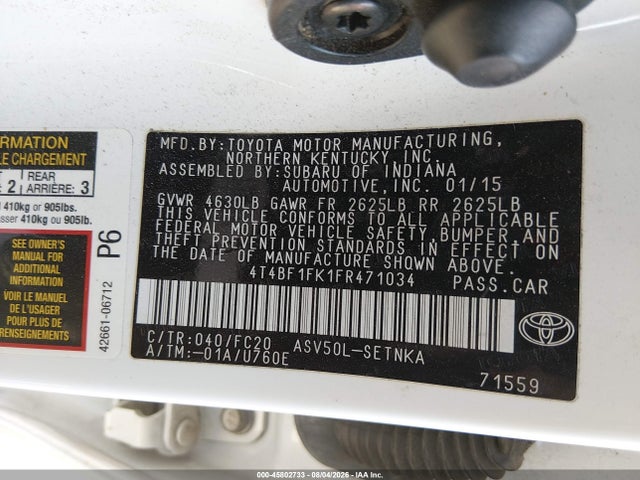 Toyota CAMRY LE 2015 4T4BF1FK1FR471034 Image 9