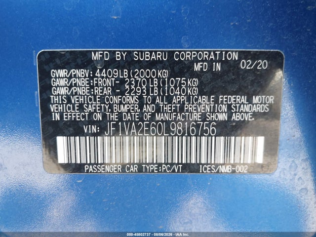 Subaru Wrx Sti 2020 JF1VA2E60L9816756 Image 9