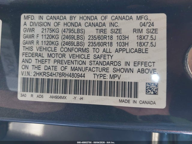 Honda Cr-v Ex-l Awd 2024 2HKRS4H76RH480944 Image 9