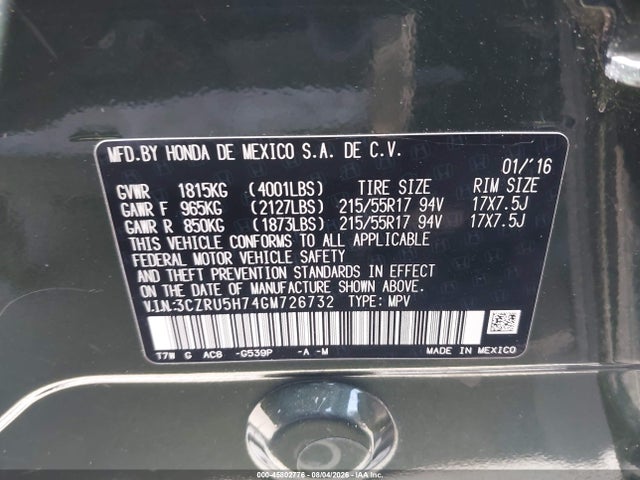 3CZRU5H74GM726732 Honda Hr-v Ex-l