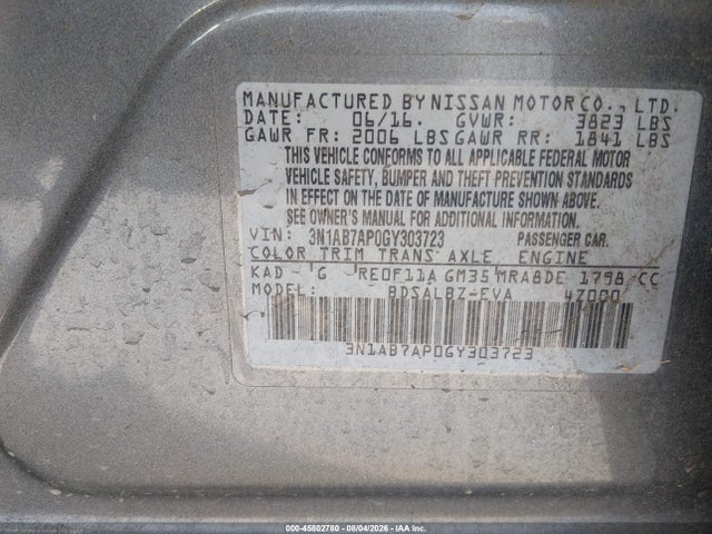 3N1AB7AP0GY303723 Nissan SENTRA S