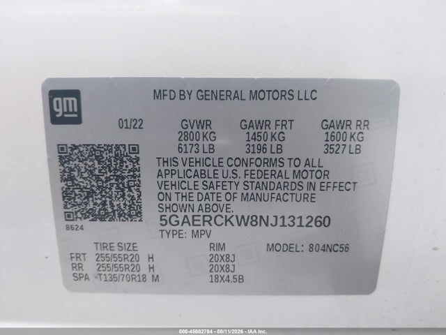 5GAERCKW8NJ131260 Buick Enclave Fwd Premium