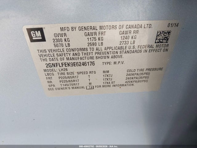 Chevrolet EQUINOX LT 2014 2GNFLFEK9E6246176 Image 9