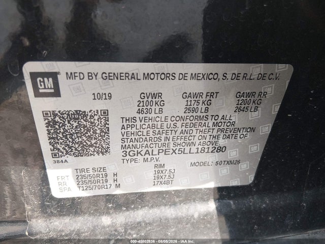 Aukcja sprzedaży 2020 Gmc Terrain Fwd Slt, vin: 3GKALPEX5LL181280, numer aukcji: 45802836