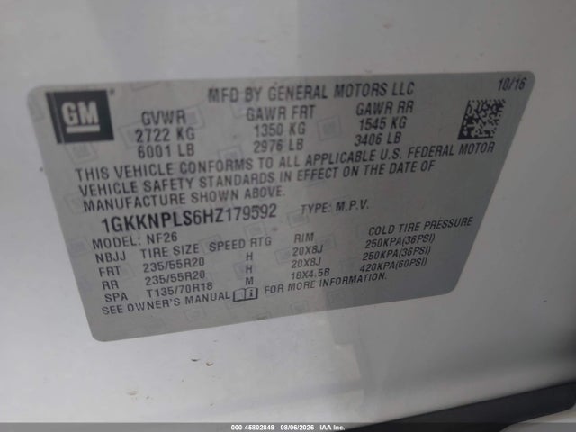 Продажа на аукционе авто 2017 Gmc Acadia Denali, vin: 1GKKNPLS6HZ179592, номер лота: 45802849