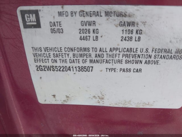 Продаж на аукціоні авто 2004 Pontiac Grand Prix Gt2, vin: 2G2WS522041138507, номер лоту: 45802866