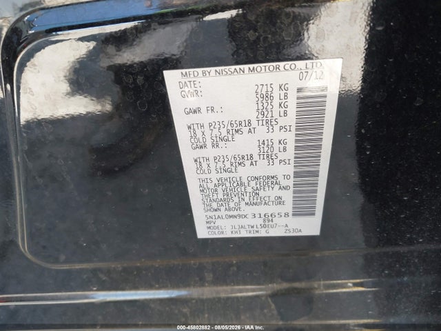 Продажа на аукционе авто 2013 Infiniti Jx35, vin: 5N1AL0MN9DC316658, номер лота: 45802882