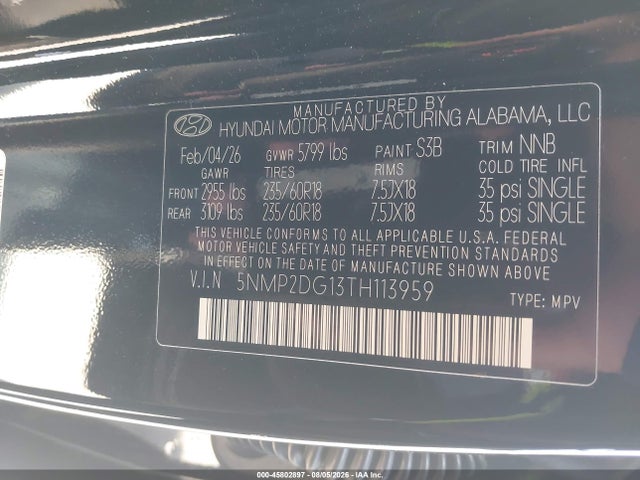 5NMP2DG13TH113959 Hyundai Santa Fe Hybrid Sel