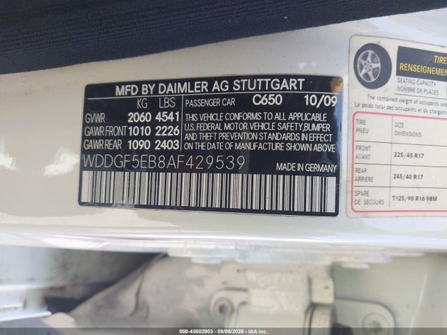 2010 Mercedes-benz C 300 Sport მანქანა იყიდება აუქციონზე, vin: WDDGF5EB8AF429539, აუქციონის ნომერი: 45802903