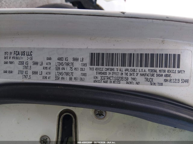 45802899 :رقم المزاد ، 3C6TR4CT1GG235150 vin ، 2016 Ram 2500 Tradesman مزاد بيع