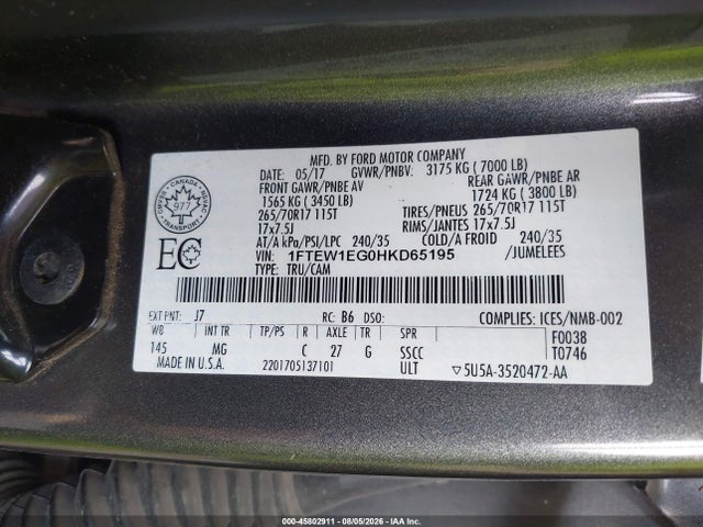 1FTEW1EG0HKD65195 Ford F-150 Xlt