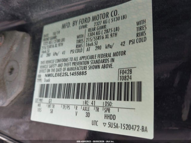 Продаж на аукціоні авто 2020 Ford Transit Connect Xl, vin: NM0LE6E25L1455885, номер лоту: 45802923