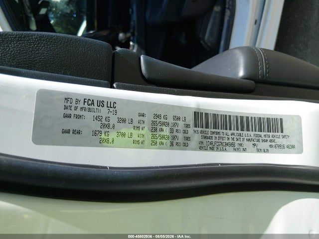 45802936 :رقم المزاد ، 1C4RJFCG7KC845056 vin ، 2019 Jeep Grand Cherokee High Altitude 4x4 مزاد بيع