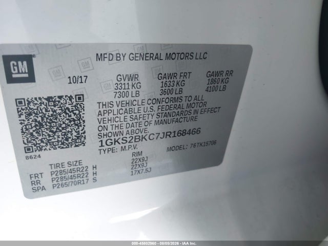 1GKS2BKC7JR168466 GMC YUKON SLT