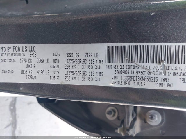 1C6SRFDT6KN655315 RAM 1500 Laramie 4x4 6&#039;4 Box