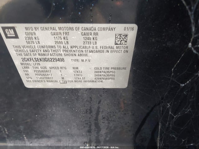 Aukcja sprzedaży 2016 Gmc Terrain Sle-1, vin: 2GKFLSEK0G6229498, numer aukcji: 45802976