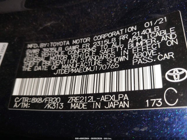 Toyota COROLLA LE 2021 JTDEPMAE0MJ170765 Image 9