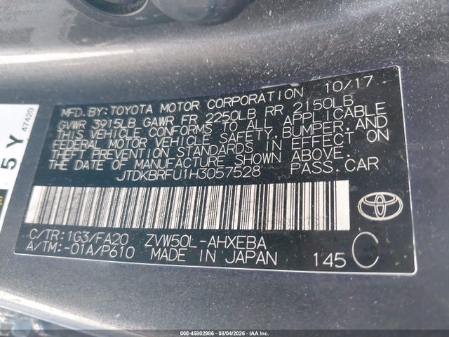 Toyota Prius Two 2017 JTDKBRFU1H3057528 Image 9