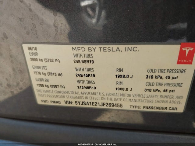 Tesla MODEL S 2018 5YJSA1E21JF269455 Image 9