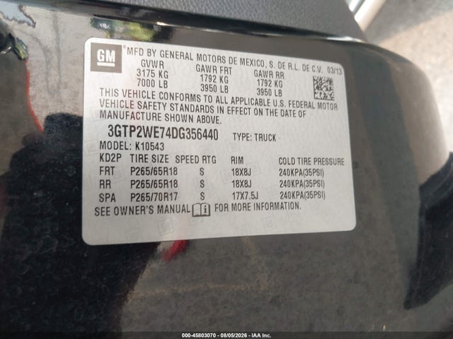 45803070 :رقم المزاد ، 3GTP2WE74DG356440 vin ، 2013 Gmc Sierra 1500 Slt مزاد بيع