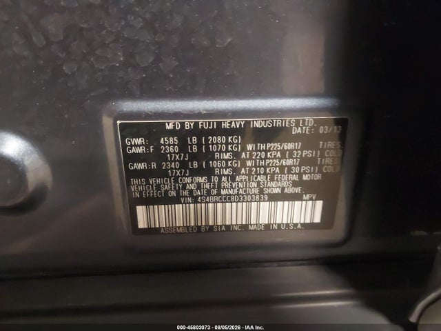 Aukcja sprzedaży 2013 Subaru Outback 2.5i Premium, vin: 4S4BRCCC8D3303839, numer aukcji: 45803073