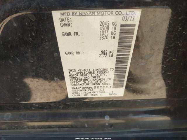 45803081 :رقم المزاد ، 1N4AZ1BV6PC560001 vin ، 2023 Nissan Leaf S 40 Kwh مزاد بيع