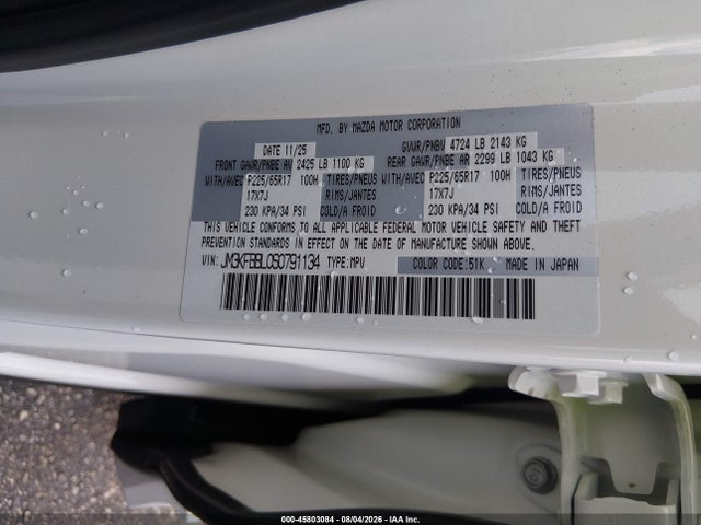 Aukcja sprzedaży 2025 Mazda Cx-5 2.5 S Select, vin: JM3KFBBL0S0791134, numer aukcji: 45803084