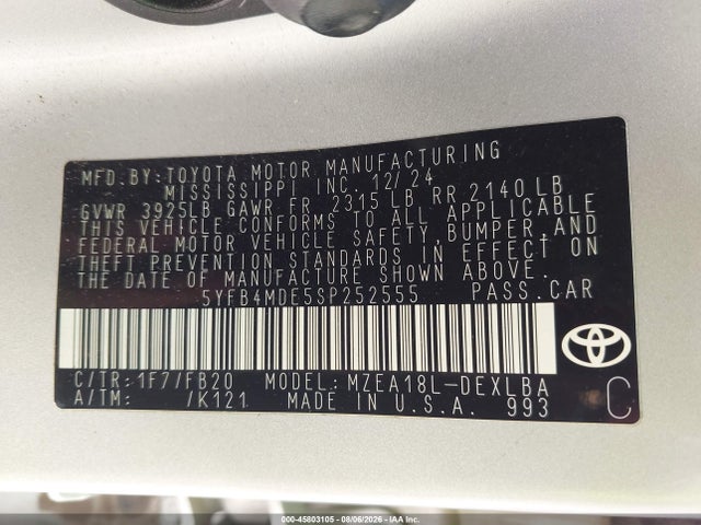 Toyota COROLLA LE 2025 5YFB4MDE5SP252555 Image 9
