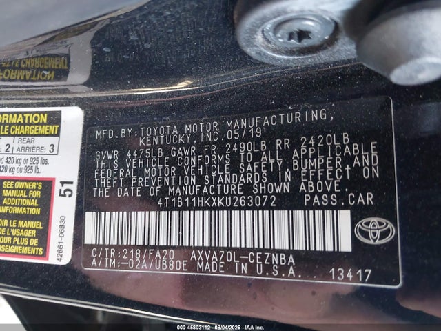 4T1B11HKXKU263072 Toyota CAMRY LE