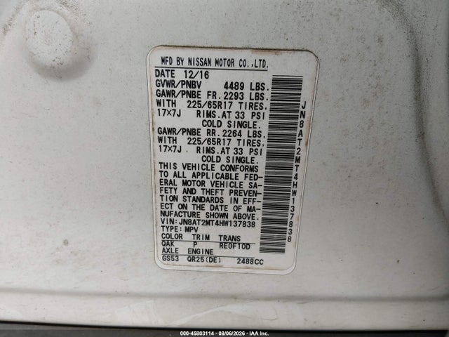 Nissan ROGUE S 2017 JN8AT2MT4HW137838 Image 9