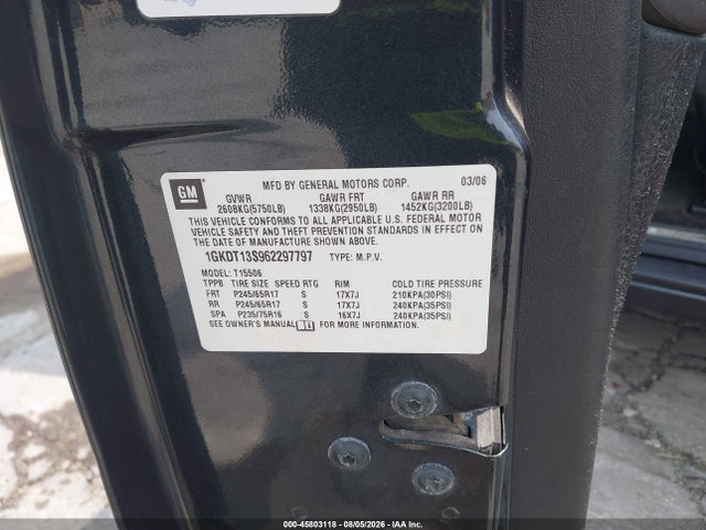 2006 Gmc Envoy Sle მანქანა იყიდება აუქციონზე, vin: 1GKDT13S962297797, აუქციონის ნომერი: 45803118
