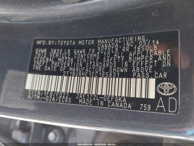 Toyota Corolla S Plus 2014 2T1BURHE1EC165831 Image 9