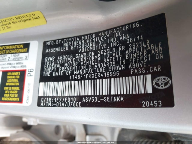 4T4BF1FKXER419996 Toyota CAMRY LE